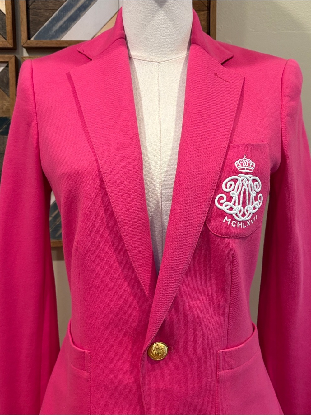 Vintage Ralph Lauren Sport Bright Pink Cotton Blazer Jacket with Crest 4 *As-Is* - Picture 2 of 16